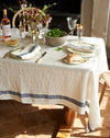 100% washed linen table cloth with navy stripe