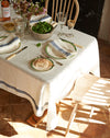 100% washed linen table cloth with navy stripe