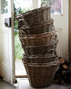 Wild wicker log basket with hessian liner and ear handles