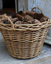 Wild wicker log basket with hessian liner and ear handles