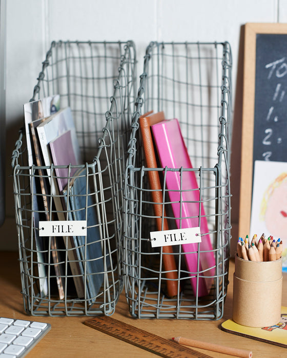 Zinc wired office filing basket