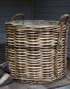 Large rattan log baskets with rope handles