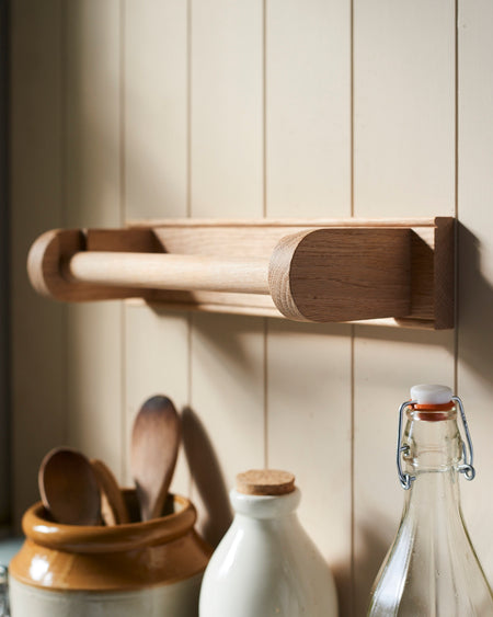 Traditional kitchen roll holder in solid oak