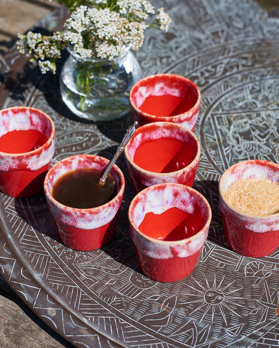 Hand made flame red espresso cups from Portugal