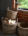 Set of 3 round rattan baskets with ear handles 