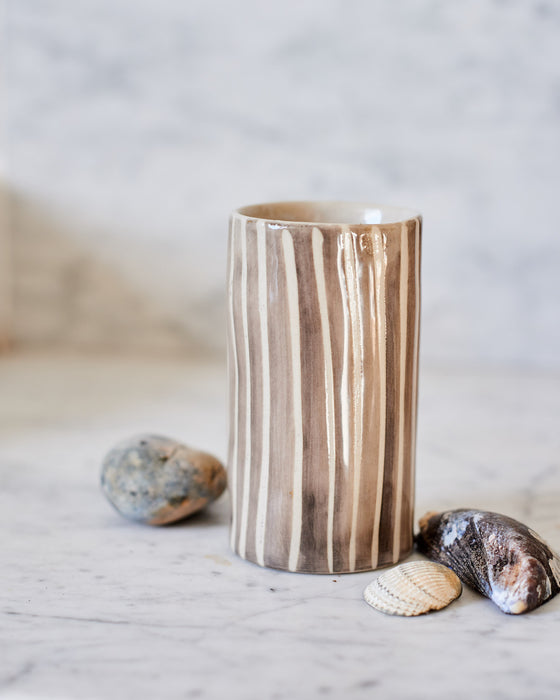 small hand painted grey striped vase in gift box