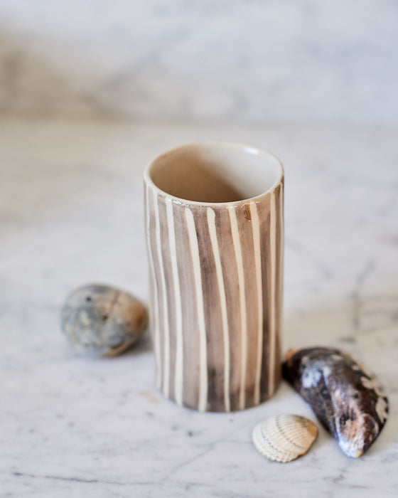 small hand painted grey striped vase in gift box