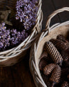 Wild wicker log basket with hessian liner and ear handles